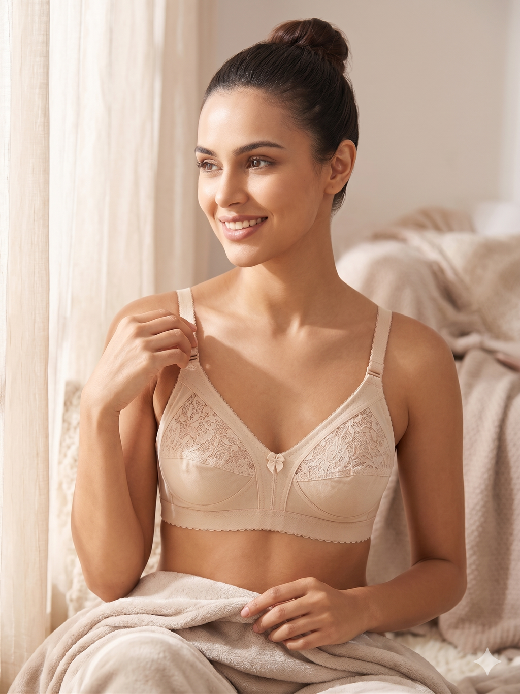Roshmelle Capri Everyday Comfort Bra – Non-Wired Full Coverage Lace Panel Bralette