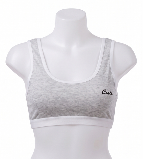 Roshmelle "Cute" Embroidered Cotton Sports Bra Set for Teen Girls & Women | Wire-Free Seamless Comfort Training Bra, Lightweight Daily Bralette, Gym Lounge (Pink, Grey, Peach, White)