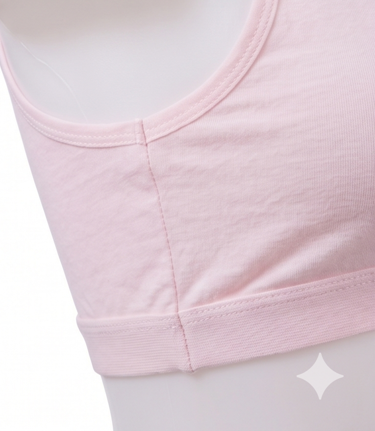 Roshmelle "Cute" Embroidered Cotton Sports Bra Set for Teen Girls & Women | Wire-Free Seamless Comfort Training Bra, Lightweight Daily Bralette, Gym Lounge (Pink, Grey, Peach, White)