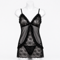 Roshmelle Midnight Lace Babydoll Nightgown Nighty & Matching G-String Set – Elegant Sheer Mesh Sleepwear
