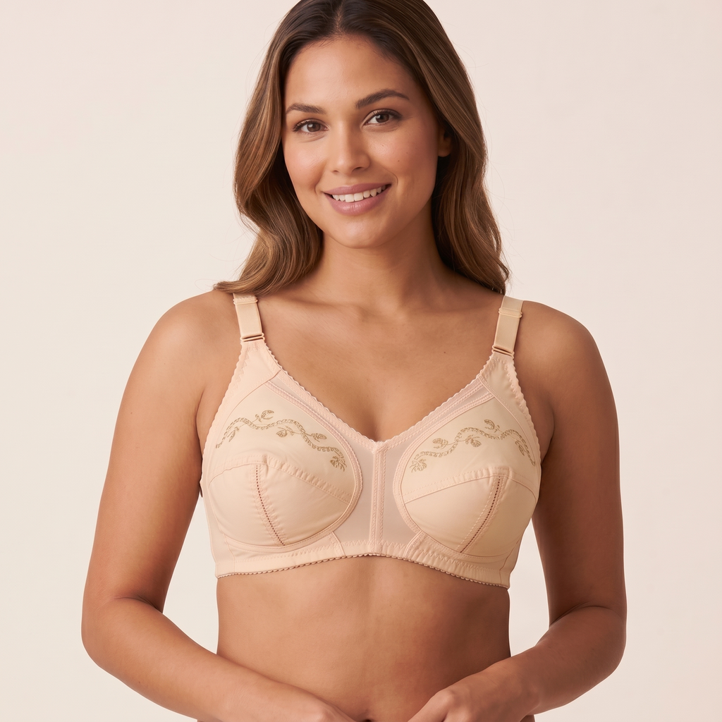 Roshmelle Floral Embroidered Cotton Bra