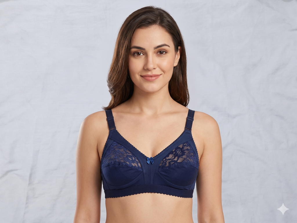 Roshmelle Capri Everyday Comfort Bra – Non-Wired Full Coverage Lace Panel Bralette