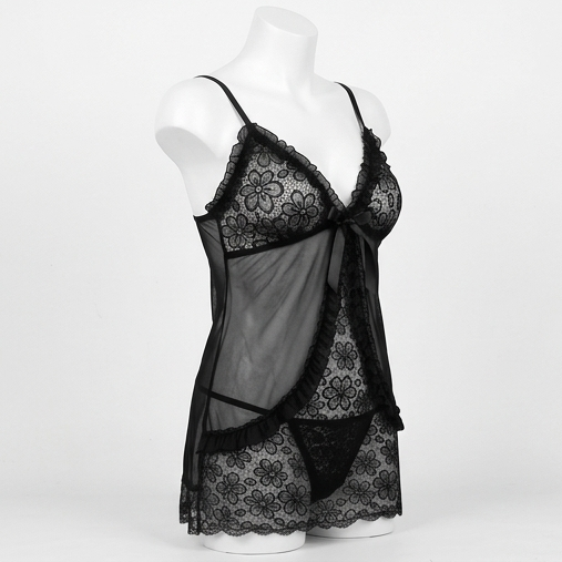 Roshmelle Sheer Mesh Babydoll Nightwear Set