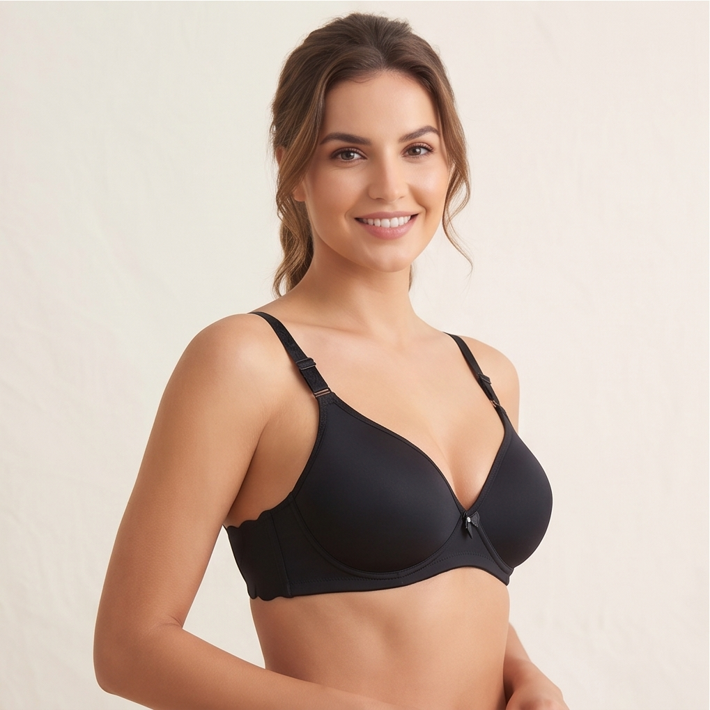 Roshmelle Seamless Padded Contour T-Shirt Bra | Black