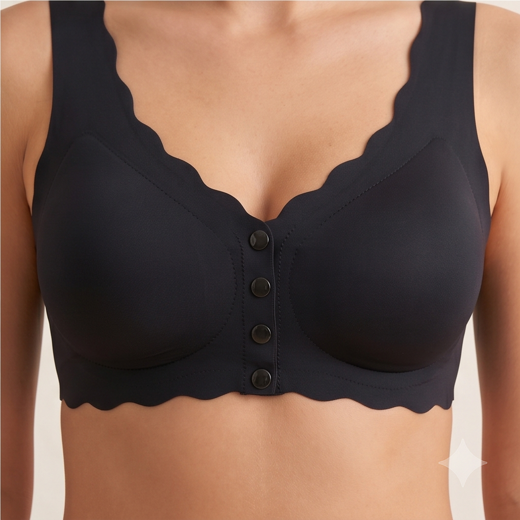 Roshmelle Seamless Scalloped Comfort Bra - Black