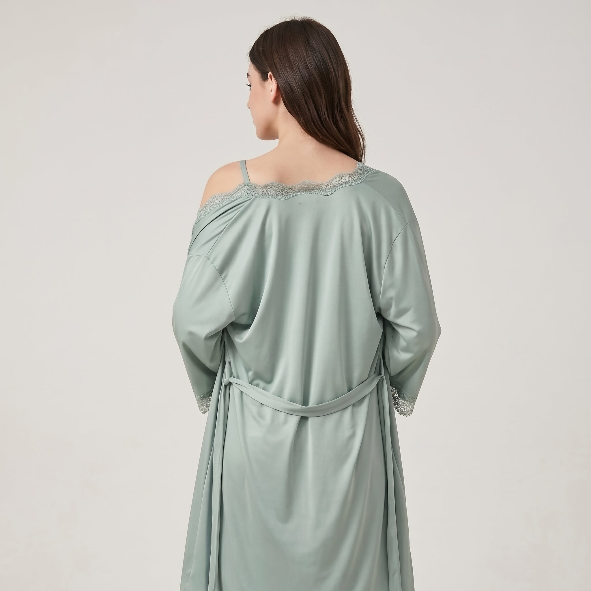 Roshmelle Serene Sage 3-Piece Premium Luxury Nighty Nightgown Sleepwear Set Ensemble & Elegent Robe with Matching Panty