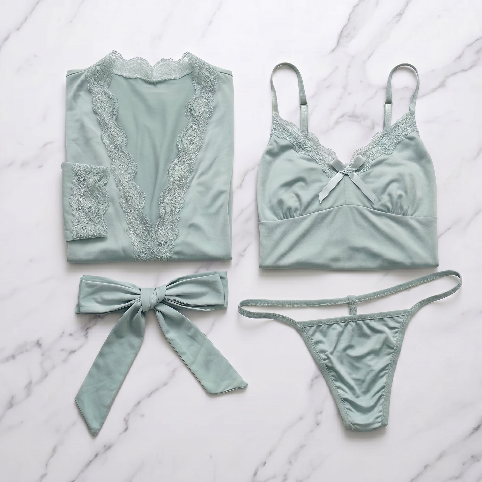 Roshmelle Serene Sage 3-Piece Premium Luxury Nighty Nightgown Sleepwear Set Ensemble & Elegent Robe with Matching Panty