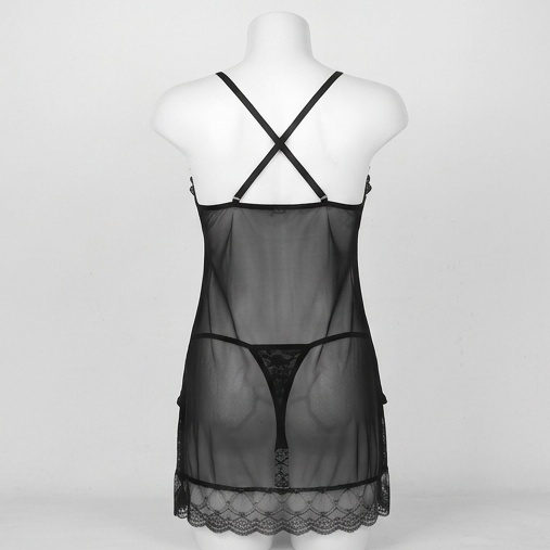 Roshmelle Sheer Mesh Babydoll Nightwear Set