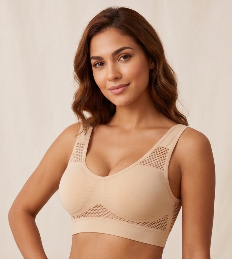Roshmelle Signature Air Sports Bra – Seamless Kinetic Stretch with Couture Mesh Accents